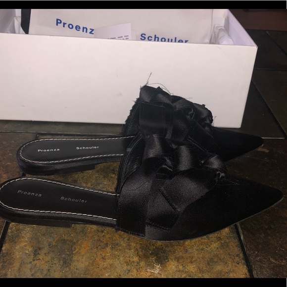 Proenza Schouler's Sz38.5 Black Satin Bow Flats - Picture 4 of 5
